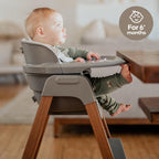 Fodoss Baby High Chair, Light Gray, 4-in-1 Foldable Design, Sturdy Metal Square Tube with Wood Grain, Removable Dishwasher Safe Tray, 5-Point Harness, Waterproof Cushion