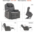 MCombo Power Lift Recliner Chair for Elderly, Lift Chair with Heat and Massage, FSC Certified, USB&Type C Ports, Cup Holders, Fabric 7040 (Medium, Gray)