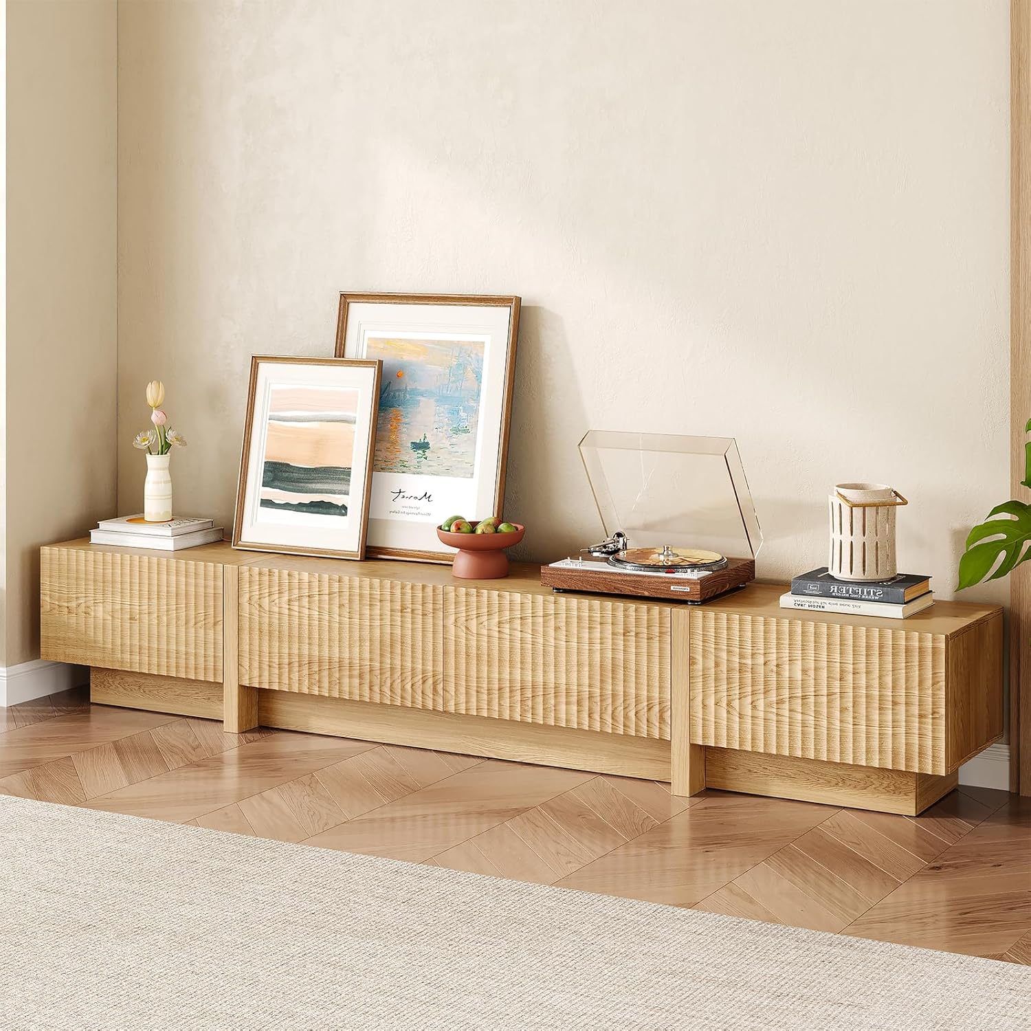 TV Stand and Coffee Table Set of 2, Modern TV Stand for Living Room, 98” Entertainment Center Fits 55”-95” TVs,Lift Top Coffee Table for Home,Office, Natural