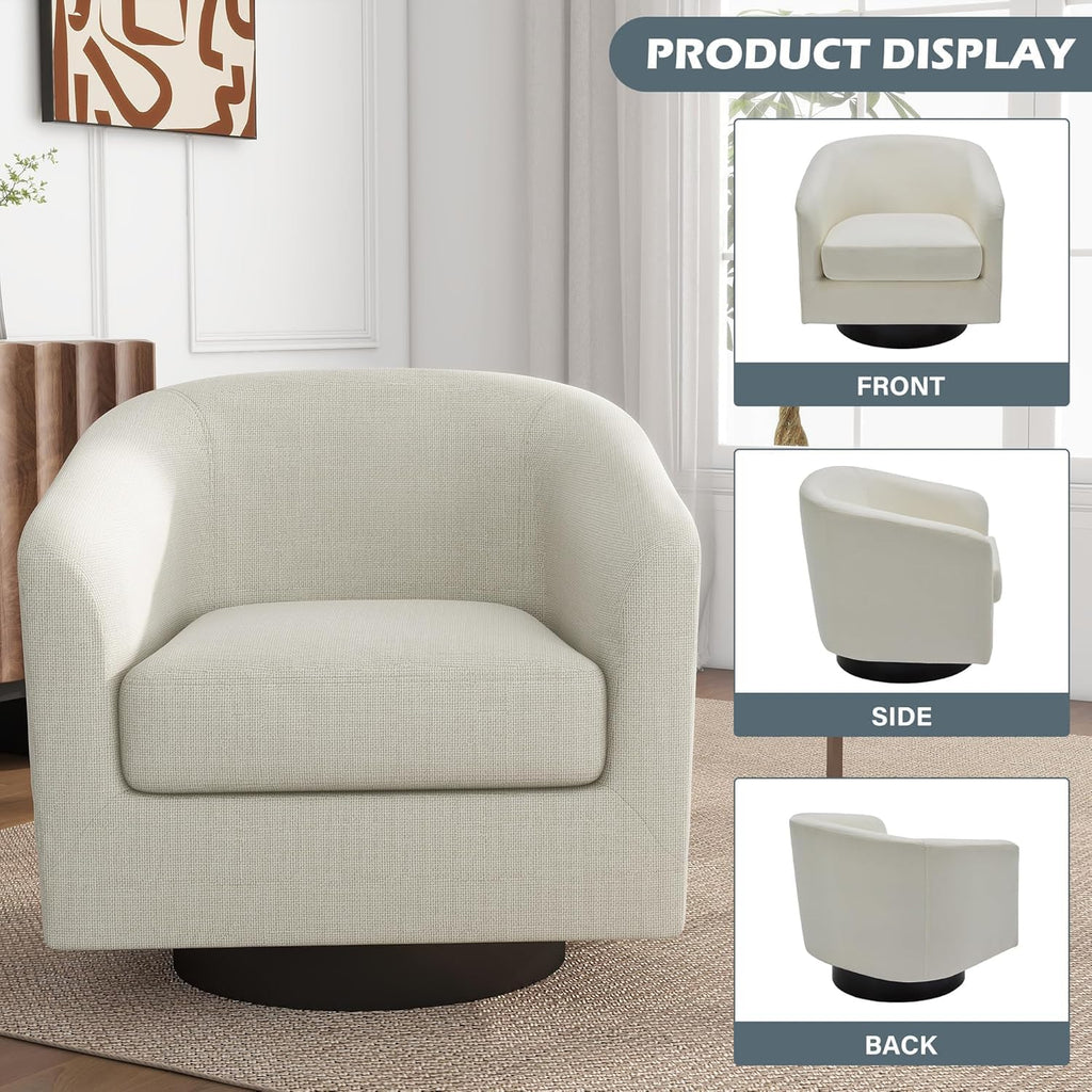 UIXE Swivel Barrel Accent Chairs Set of 2, Fabric Upholstered Armchair Modern Round Club Arm Chair for Living Room, Comfy Single Sofa Seating Bedroom Side Reading Seat - Beige