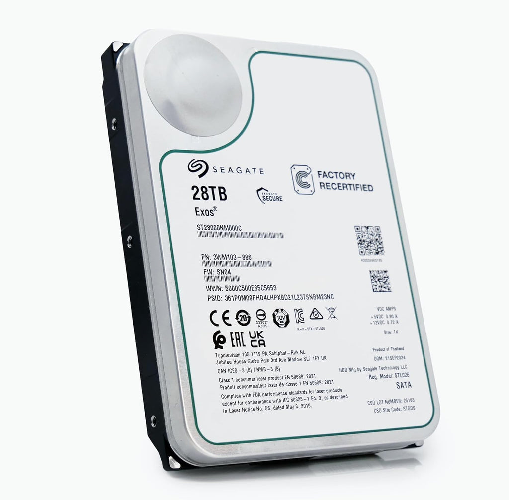 Seagate Exos 28TB Internal Hard Drive HDD - 3.5 in CMR SATA 6Gb/s  7200 RPM  512MB Cache  2.5M MTBF - ST28000NM000C (Renewed)