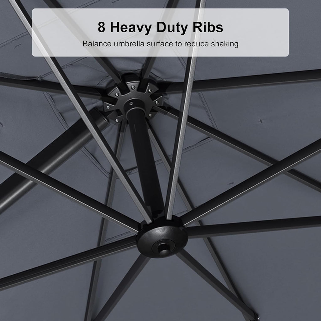 PURPLE LEAF 8.8' X 8.8' Left-right Tilt Patio Umbrella Outdoor Cantilever Swivel Square Umbrella with Tilt Aluminum Offset Umbrella with 360-degree Rotation for Garden Deck Pool Patio Light Grey