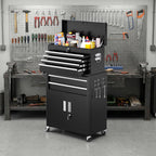 Greenvelly Metal Tool Chest,8-Drawer Rolling Tool Cart with Wheels,2 in 1 Detachable Tool Cabinets,Tool Box,Liners and Locking System for Garage,Warehouse,Workshop, Barbershop(Black)