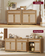 VASAGLE ELLAN Collection - Boho Buffet Cabinet with Rattan-Look Doors, Sideboard Storage Cabinet, Rounded Corners, Adjustable Shelf, Drawer, for Kitchen, Natural Brown UBBK601KC01