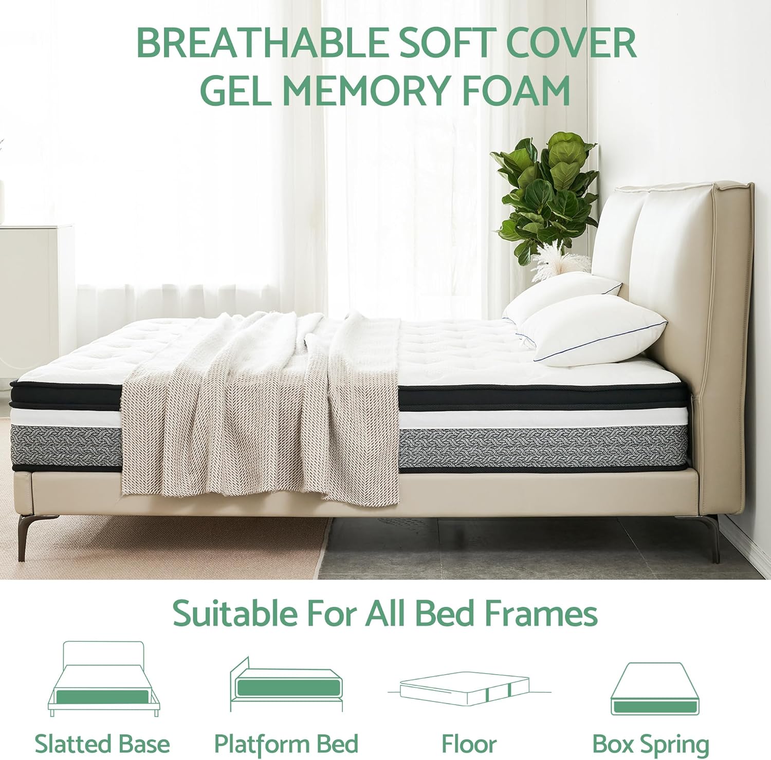 King Size Mattress, 12 Inch Hybrid Mattress in A Box, Memory Foam & Individually Pocket Spring for Pain Relief, Medium Firm King Mattresses