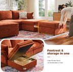 ABCASA 103.5" Oversized Modular Sectional Sofa, L Shaped Convertible Couch with Movable Ottoman, Large 6 Seat Corner Couches for Living Room Deep Seat- Terracotta Orange Chenille