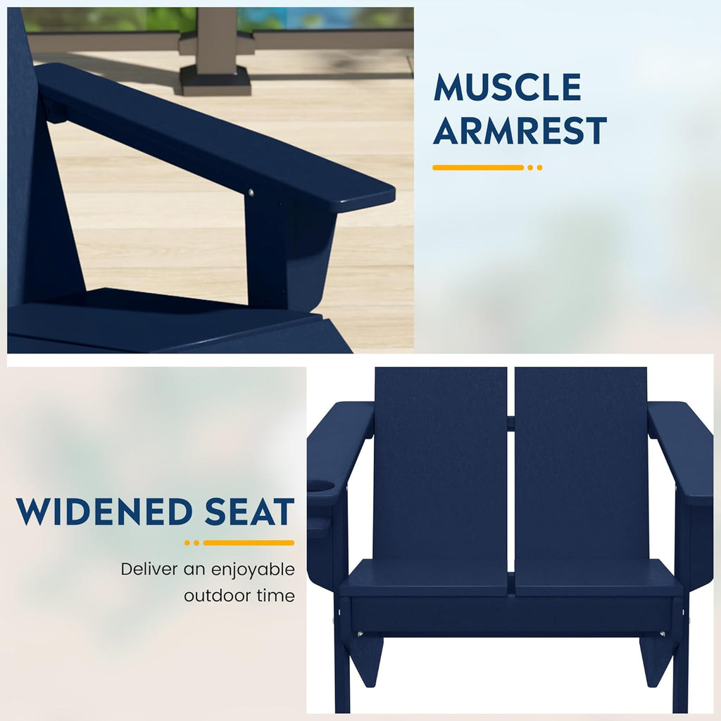 Costaelm Fire Pit Chairs, Outdoor Chair HDPE Adirondack Chair, Modern Patio Porch Chair, Front Porch Backyard Deck Outside Chairs (Set of 2), Navy Blue
