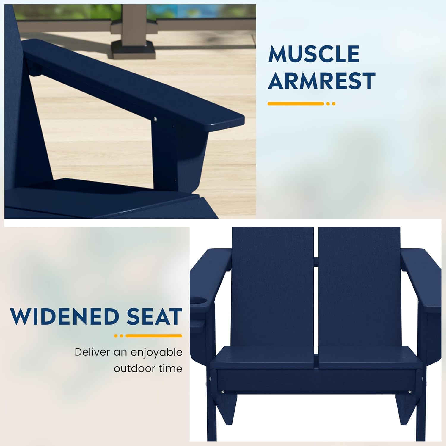Costaelm Fire Pit Chairs, Outdoor Chair HDPE Adirondack Chair, Modern Patio Porch Chair, Front Porch Backyard Deck Outside Chairs (Set of 2), Navy Blue