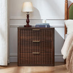 LEYAOYAO Fluted Farmhouse Nightstand Set of 2 with Charging Station, 23" Wide 3 Drawers Night Stand,Walnut Dresser for Bedroom,Bed Side Table Chest of Drawers,Wood End Table for Living Room