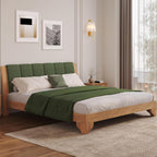 Christopher Knight Home Trisie Mid-Century Modern King Size Bed Frame and Headboard, Solid Wood King Platform Bed Frame with Upholstered Headboard, No Box Spring Needed, Easy Assembly, Natural