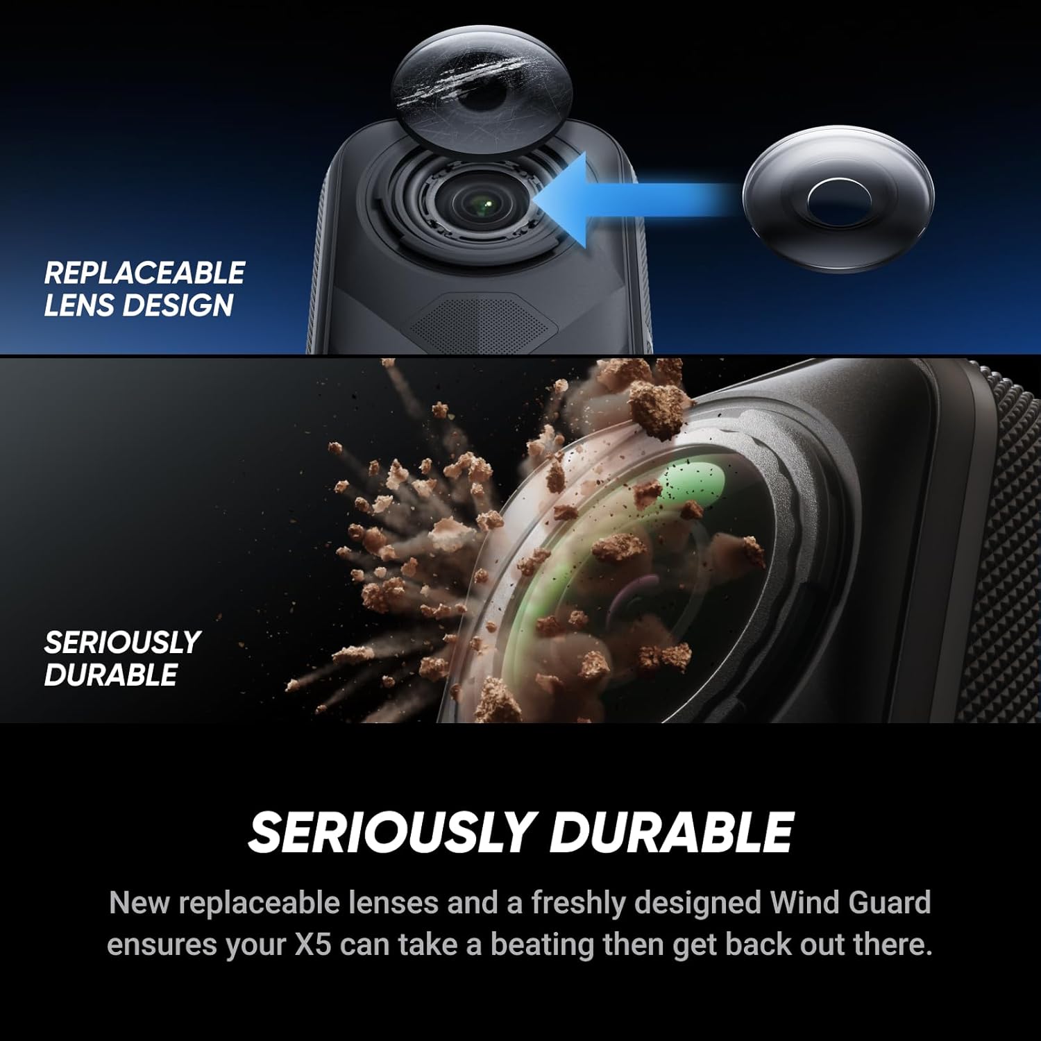 Insta360 X5 - Waterproof 8K 360° Action Camera  Leading Low Light  Invisible Selfie Stick Effect  Rugged and Replaceable Lens  3-Hour Battery  Built-in Wind Guard  Stabilization  Triple AI Chip Design