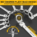 GRENPRO Ratchet Wrenches Set, 23PC Flex Head Ratcheting Wrench Set Metric and Standard & SAE, 6-18mm & 1/4" to 3/4" with Color Ring, CRV Open End Tool Organizer Pouch, Combination Ratchet Wrench Sets