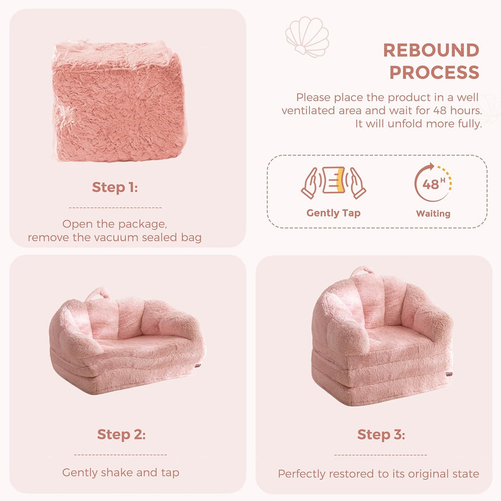 MAXYOYO Folding Sofa Bed, 2 in 1 Convertible Sofa to Lounger Comfy Single Bean Bag Chair for Adults, Floor Sleeper Couch with Handle, Faux Fur Couch Bed for Living Room Bedroom, Pink