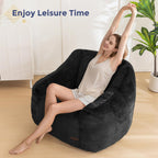 MAXYOYO Bean Bag Chair, Comfy Bean Bag Sofa with Back Support, Faux Fur Bean Bag Chair for Adults and Kids, Stuffed Floor Sofa for Living Room, Bedroom, Apartment, Black