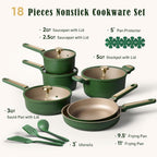 CAROTE Pots and Pans Set Non stick, 18pcs NonStick Kitchen Set Induction Cookware Non-toxic Cooking Set, Dishwasher/Oven Safe,Cookware Set,Green