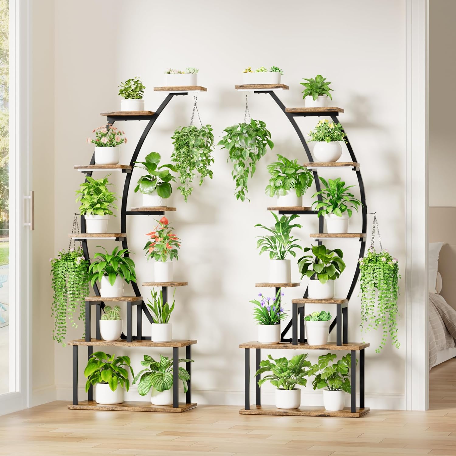 Plant Stand Indoor with Grow Lights  9 Tiered Metal Plant Shelf  64" Tall Plant Stand for Indoor Plants Multiple  Large Plant Rack Display Shelf  Curved Plant Holder for Living Room  Patio