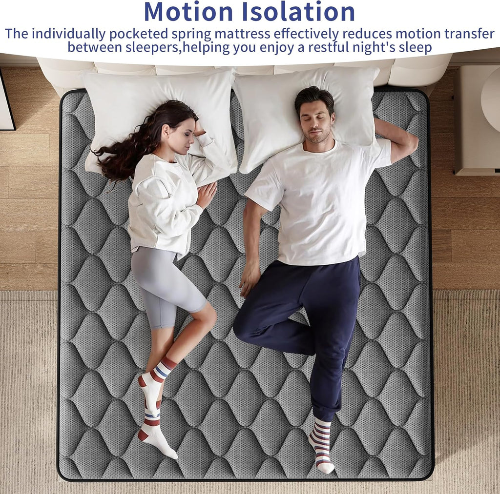Queen Mattress, 14 Inch Queen Hybrid Mattress in a Box, Individual Pocket Spring for Motion Isolation & Pressure Relief, Medium Firm & Reinforced Edge Support, CertiPUR-US Certified