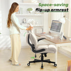 Office Chair, Big and Tall Executive Chairs with Lumbar Support for Back Pain, Breathable Desk Computer Chair with Adjustable Flip-up Armrests, Wide Cushion Swivel Home Office Chair Beigewhite