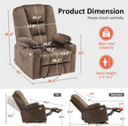 MCombo Large Power Lift Recliner Chair Sofa with Massage and Heat for Big and Tall Elderly People, 3 Positions, Cup Holders, and USB Ports, Fabric 7549 (Large, Brown)