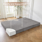 BYBYME Tri-Folding Corduroy Mattress, 6 Inches Gel Folding Mattress Topper, Foldable Soft Guest Bed Camping Pad, Washable Cover (Grey, Full)