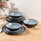 LeRatio Ceramic Dinnerware Sets for 4,Wavy Reactive Glaze Stoneware Plates and Bowls Sets,Highly Scratch Resistant | Dishwasher & Microwave,Oven Safe Dishes Set(12PCS)