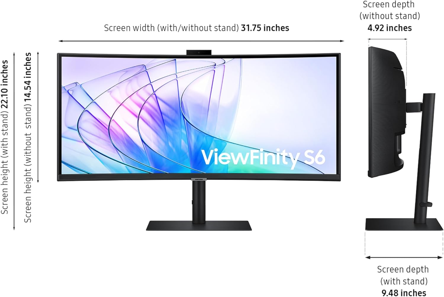 Samsung 34-Inch ViewFinity S65VC Series Ultra-WQHD Curved Computer Monitor  100Hz  AMD FreeSync  HDR10  USB-C  Built-in Speaker  Camera  KVM Switch  Eye Care  Eco-Packaging  LS34C650VANXGO  Black