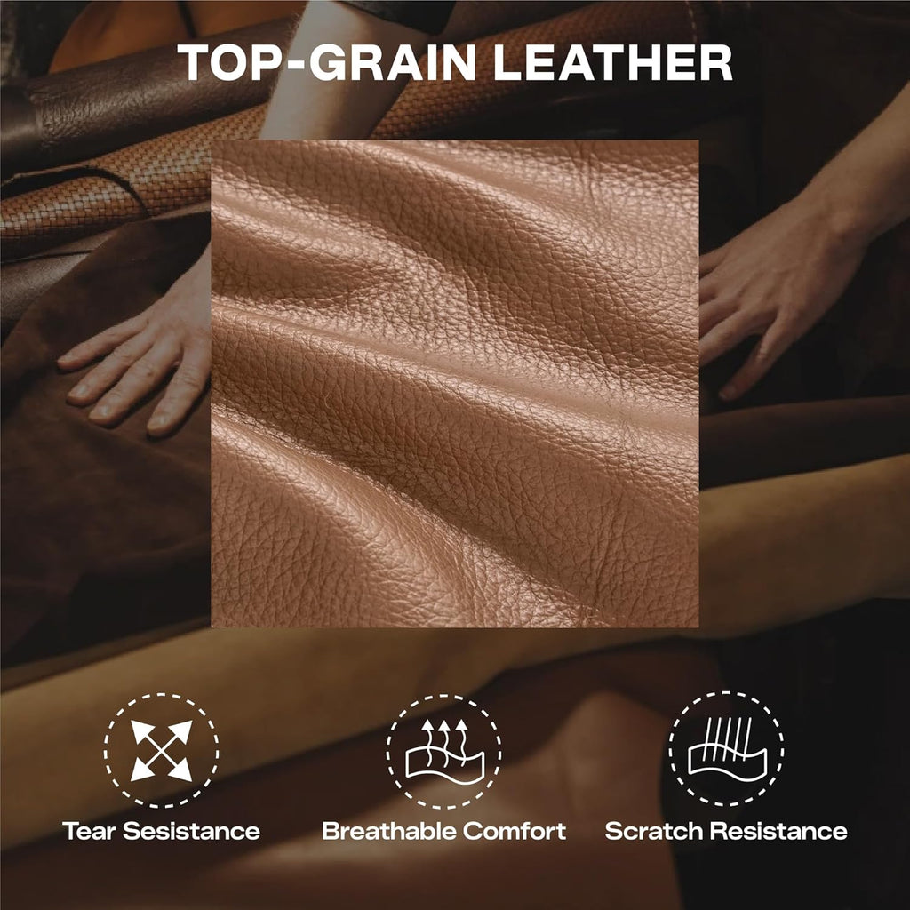 Watson & Whitely Oversized Lay Flat Recliner for Big and Tall, Genuine Leather Electric Recliner Chairs for Adults with Power Headrest & Chargers for Living Room, Saddle Brown