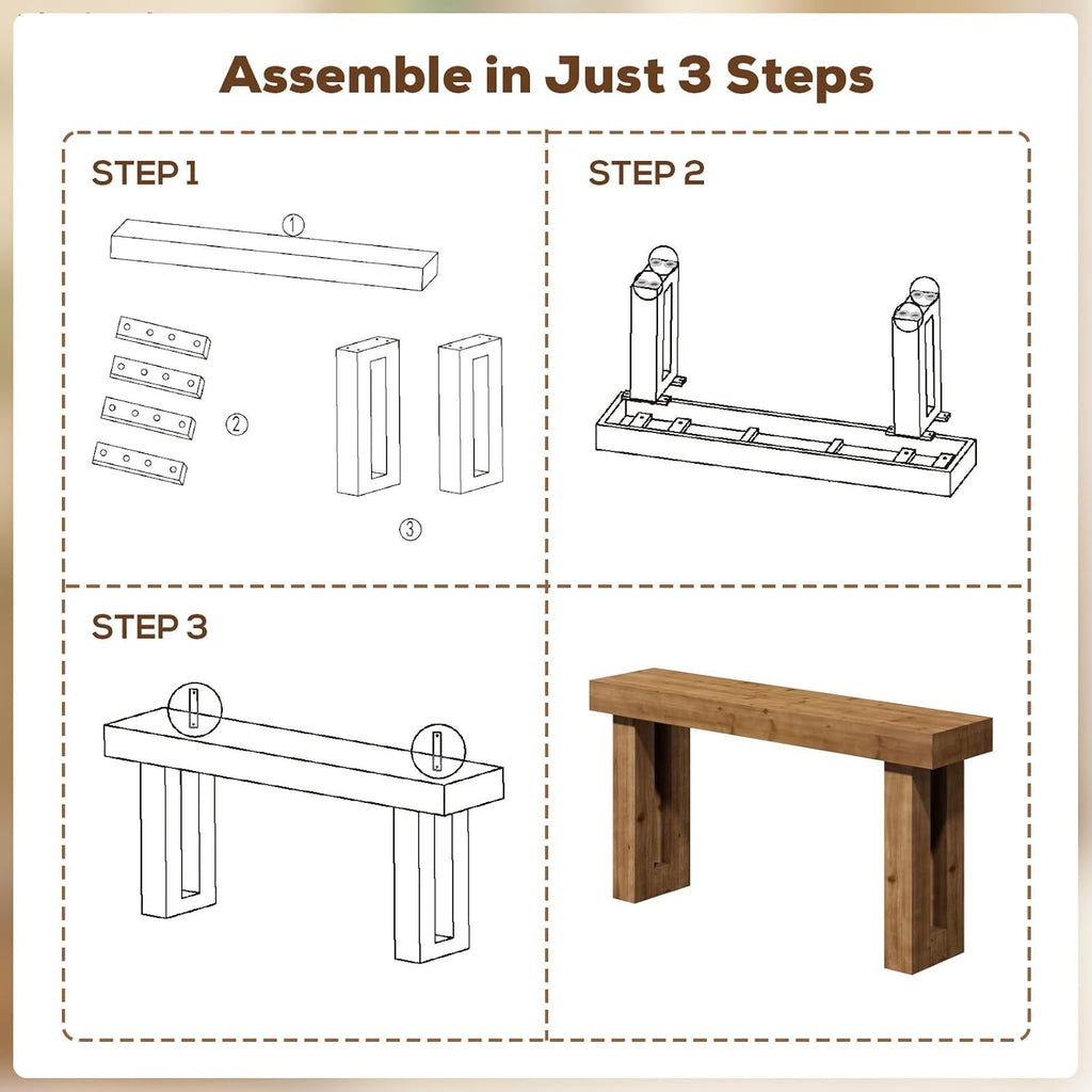 Solid Wood Entryway Table, 59-Inch Long Farmhouse Console Tables, Rectangular Behind Couch Table, Wooden Sofa Tables for Hallway, Entrance, Foyer, Living Room