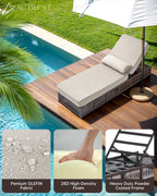 Luxury Outdoor Chaise Lounges with 5 Inch Thickened Cushions - Set of 4 High Back Brown Wicker Patio Recliners Rattan Reclining Chairs Porch Poolside Pool Sunbathing Lounger- Beige