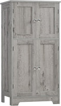 TEENFON Bathroom Floor Storage Cabinet, Freestanding Bathroom Storage Unit with 2 Adjustable Shelves & 4 Doors, 11.8 x 23.6 x 42.7 Inches, Grey