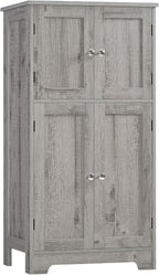 TEENFON Bathroom Floor Storage Cabinet, Freestanding Bathroom Storage Unit with 2 Adjustable Shelves & 4 Doors, 11.8 x 23.6 x 42.7 Inches, Grey