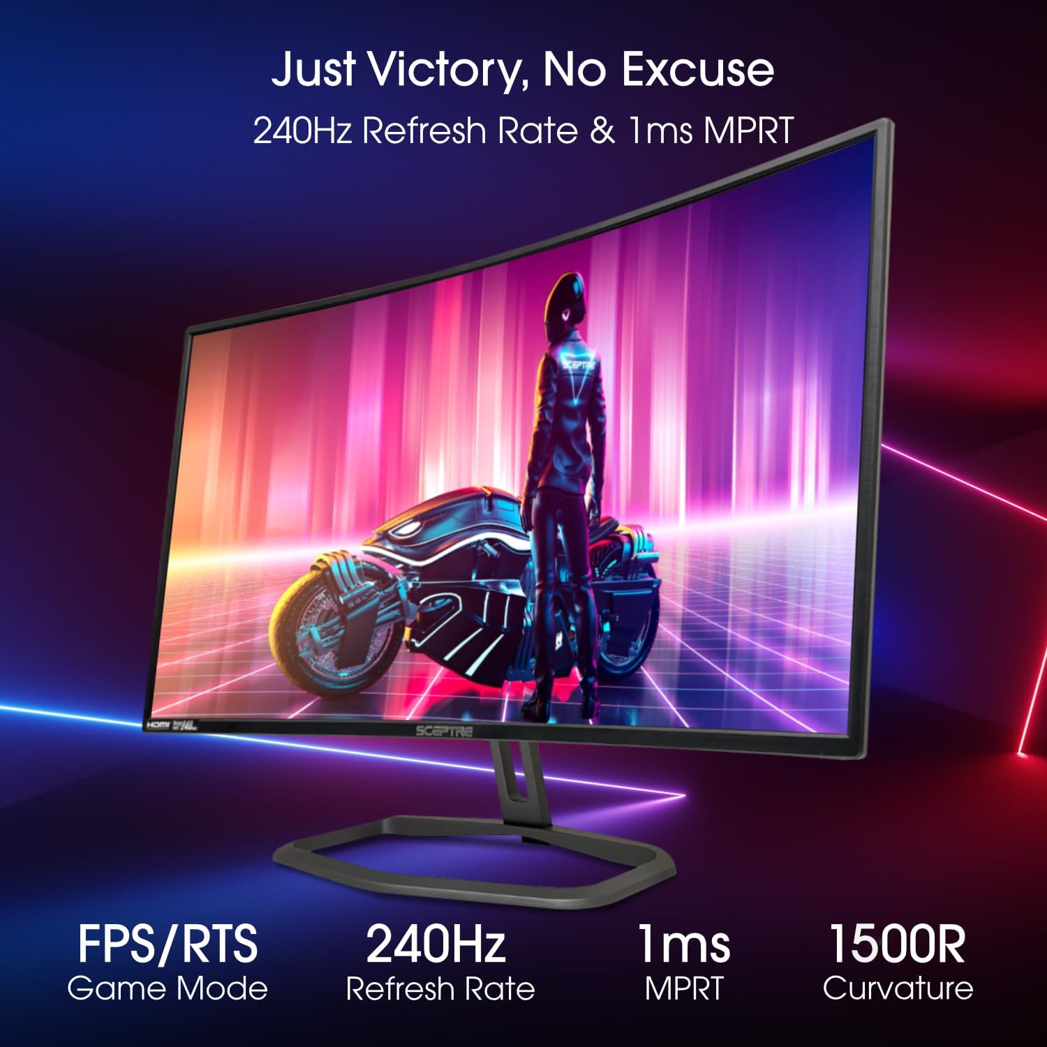 Sceptre Curved 32-Inch Gaming Monitor  1920 × 1080  Up to 240+Hz  1ms  110% sRGB  AMD FreeSync Premium  Built-in Speakers  HDMI DisplayPort  Machine Black (C325B-FWD240 Series)