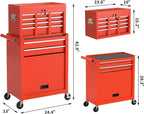 8-Drawer High Capacity Rolling Tool Box with Wheels,Rolling Tool Chest with Drawer,Tool Box on 4 Wheels with Lock, Tool Storage Cabinet Removable Portable Box for Garage Warehouse (Red)