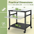 NUUK Grill Cart 30"x24" Pizza Oven Table for Outdoor 3-Shelf with Stainless Steel Top and Sliding Drawer BBQ Grilling Carts Outside Serving Prep Tables Indoor Stand