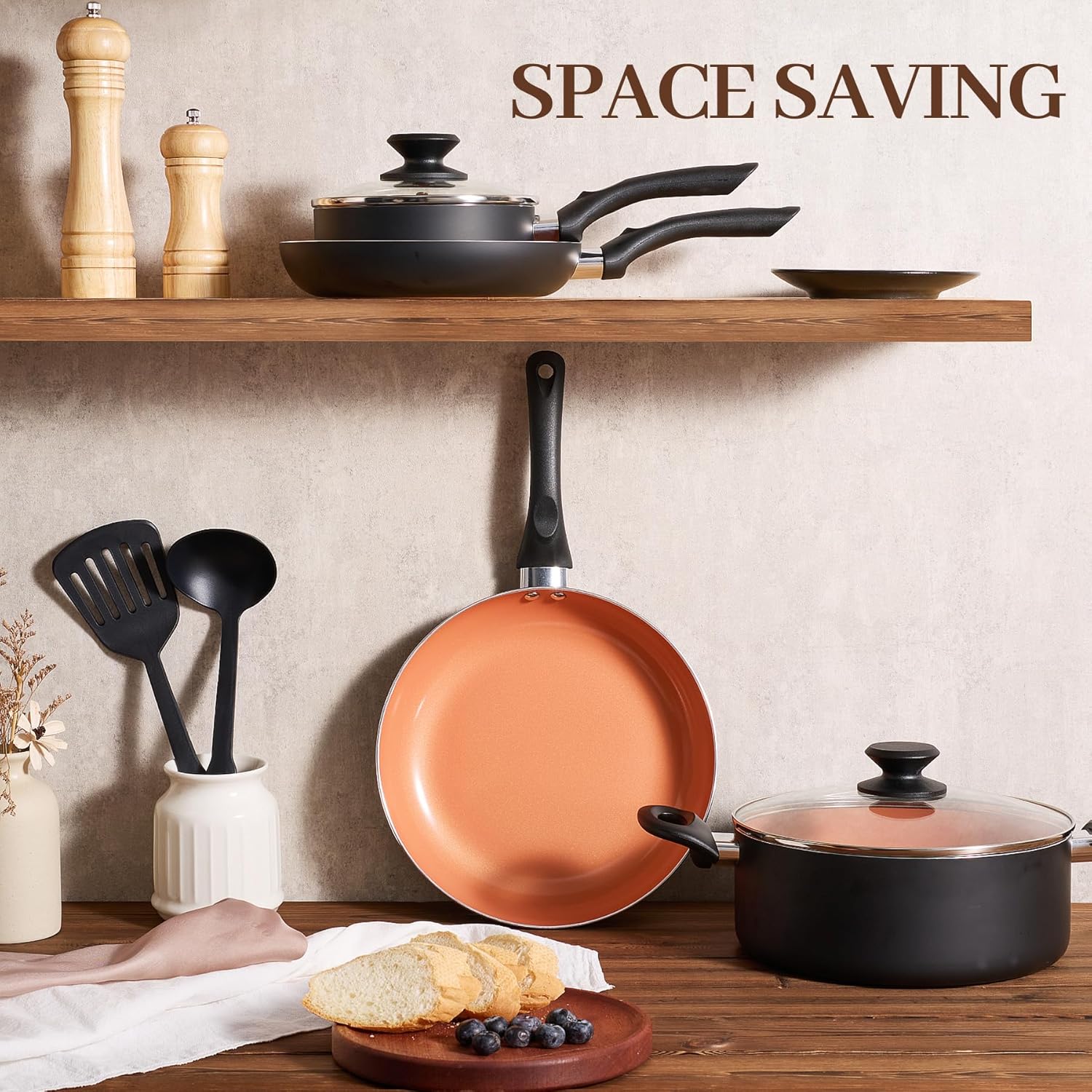 BECIGAR Ceramic Pots and Pans Set, 15PCS Nonstick Set Ceramic Cookware Set, Nonstick Pan Pots and Pans Set Non Stick Cookware set (With-Induction)