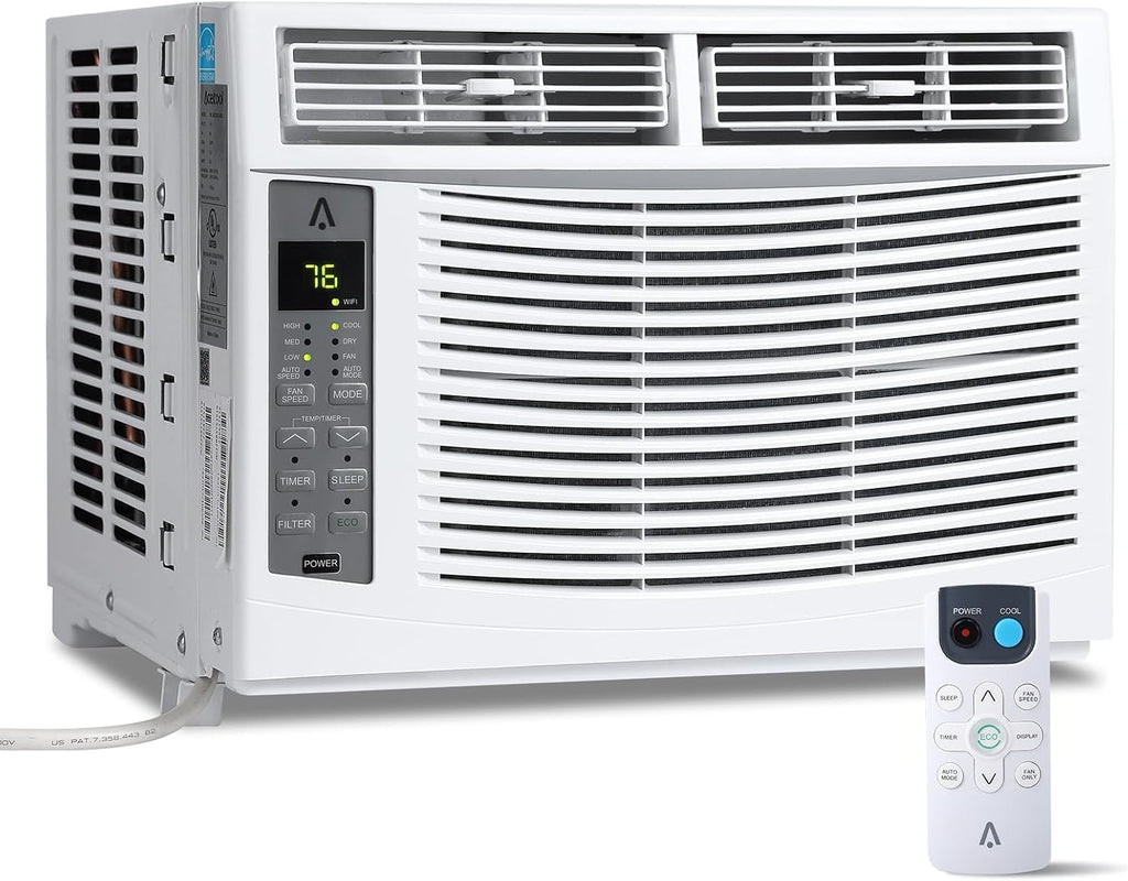 Window Air Conditioner, 6,000 BTU Capacity Covers 250 Sq Ft, Smart Home Compatible with Remote Control and with Wi-Fi Connectivity, Quick Install Window Unit for Bedrooms & Living Spaces