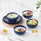 MALACASA 12 Pieces Dinnerware Sets, Modern Plates and Bowls Sets, Blue Dish Set for 4, Kitchen Ceramic Dinner Plates Dishware Set, Microwave and Dishwasher Safe, Series LYDIA