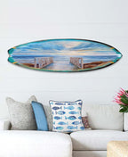 48-inch Wooden Pier Surfboard Wall Art, Handcrafted Coastal Holiday Décor by G. Debrekht