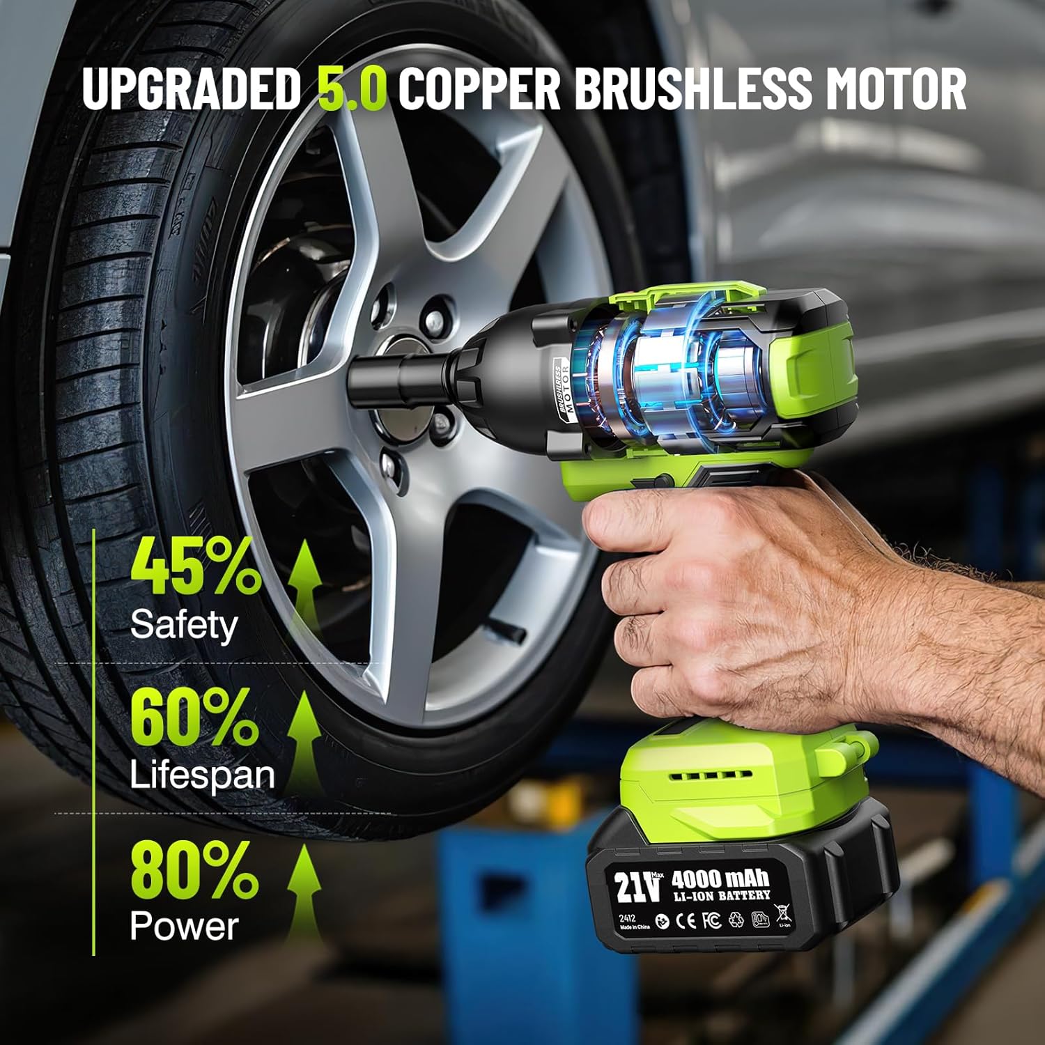 Robustrue Cordless Impact Wrench, 885Ft-lbs (1200N.m) 1/2" Brushless Impact Gun, 21V High Torque Power Impact Driver, 2x4.0Ah Batteries Electric Impact Motor Variable Speeds for Car/Truck RV/Mower