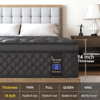 King Mattress 14 Inch,Hybrid Mattresses Euro Top Medium Firm for Back & Lumbar Support, 100 Night Trial, Individual Pocket Spring Bed for Motion Isolation & Pressure Relief Black