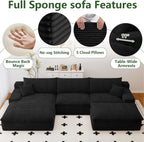 107" Cloud Couch Modular Sectional Sofa for Living Room, U-Shape Boneless Couch with Deep Seat, Modern Corduroy 3-Seater with Ottoman, No Assembly Required (Black,Left-Facing Chaise)
