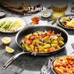 DELUXE Hybrid Ceramic Nonstick 12-Inch Fry Pan with Tempered Glass Lid, Skillet with Stay-Cool Handles, Dishwasher&Oven Safe, PFOA Free Compatible with All Cooktops