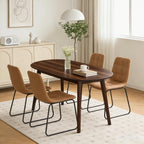 63" Oval Dining Table Set for 4, 5 Piece Modern Dining Table Set for Kitchen and Dining Room, Solid Wood Legs Dining Table with 4 Checkered PU Leather Dining Chairs（Walnut Table+4 Brown Chairs)