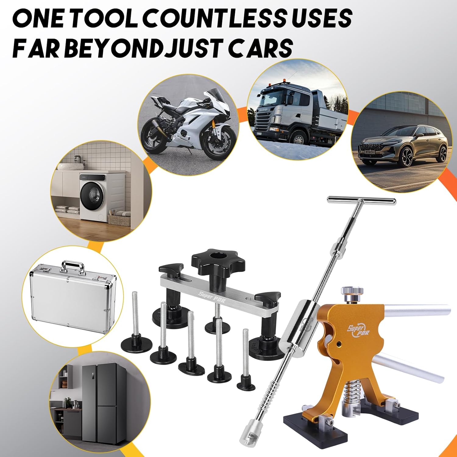 Super PDR Paintless Dent Repair Kit, Dent Puller Kit, Car Dent Removal Tools with Dent Lifter, Bridge Puller, Slide Hammer 2 in 1 T-Type Slide Hammer for Repair Door Ding, Creases and Hail Damage