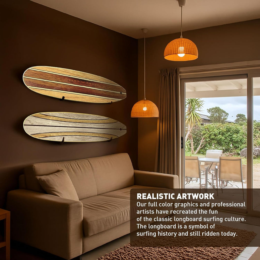 Surfboard Longboard Wall Decoration Décor - Hangs Vertical or Horizontal – Glossy Surface Like a Real Surfboard – Beach House, Coastal Living, Tropical Beach Theme – 66 inches Long