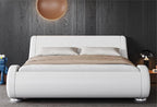 Allewie Queen Size Upholstered Platform Bed Frame with Ergonomic & Adjustable Headboard, Modern Low Profile Sleigh Design - Easy Assembly, No Box Spring Needed, White