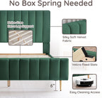 Livinia King Size Elton Velvet Platform Bed, Upholstered Bed Frame with Vertical Channel Tufted Headboard Footboard, Strong Wood Slats, No Box Spring Needed, Green (King)