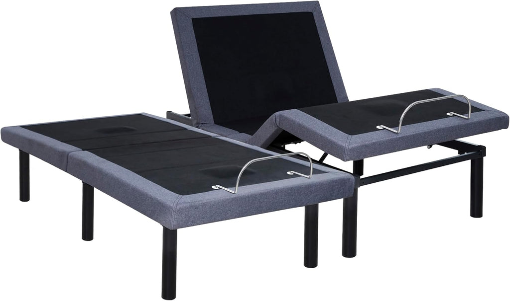 Naomi Home Idealbase Split King Adjustable Bed Base with Massage, USB Ports, Under-Bed Light, Wireless Remote, 800 Lb Capacity, Gray Metal Frame, Easy Setup for Couples' Personalized Comfort