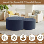 BSHOMGI Nesting Coffee Table Set of 2, Upholstered Round Corduroy Circle Foam Round Side Table for Living Room, Entryway Set, 32"+17" Footrest No Assembly (Blue, 32"+17")