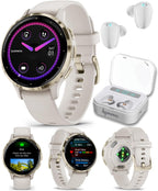 Wearable4U - Garmin Venu 3S GPS Smartwatch  AMOLED Display 41 mm Watch  Advanced Health and Fitness Features  Up to 10 Days of Battery  Sleep Coach  Ivory Case with White Earbuds Bundle